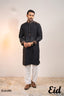 Midnight Onyx Premium Cotton Panjabi with Gold-Bronze Geometric Accents – with premium BOX