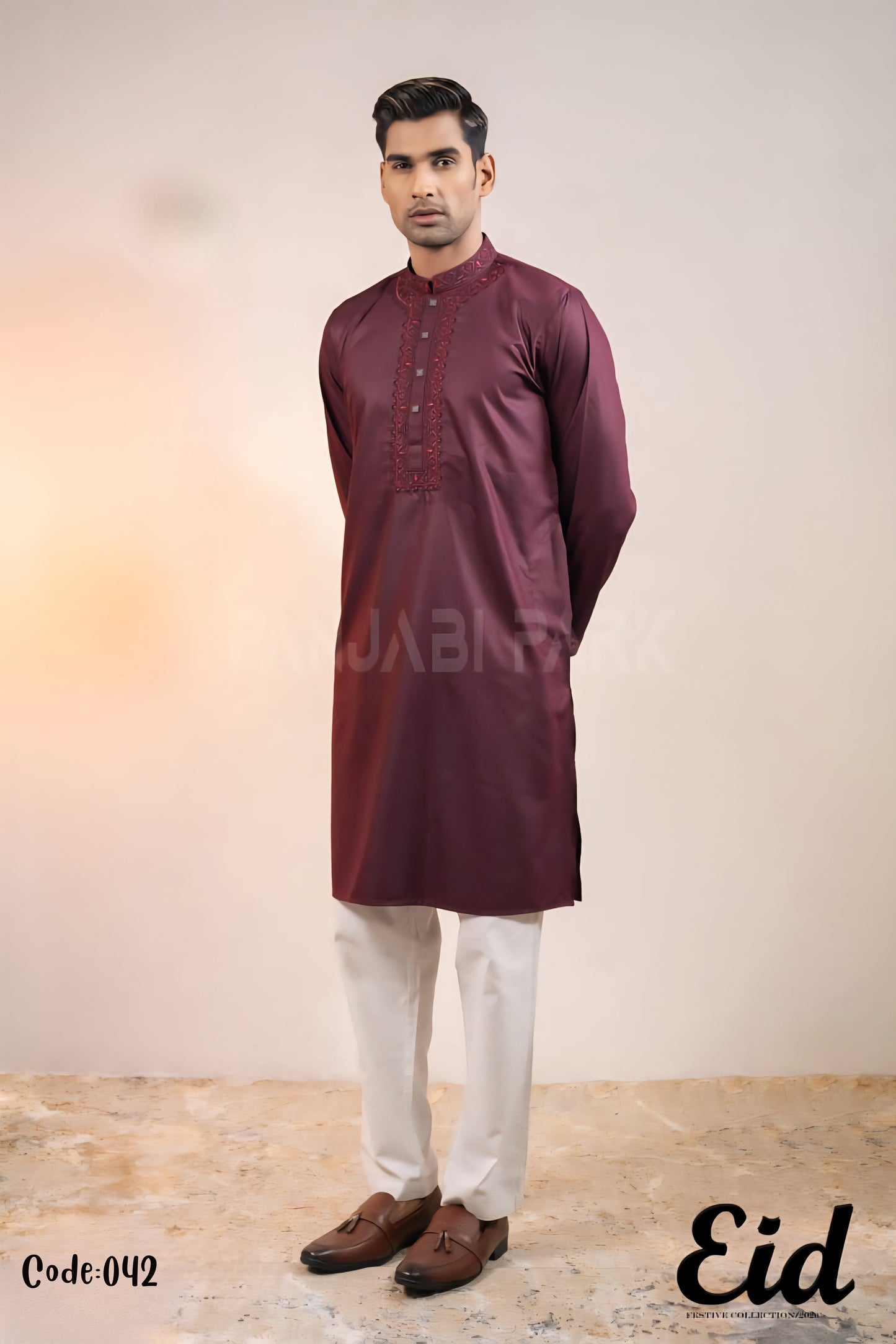 Imperial Mulberry Premium Silk-Finish Panjabi with Regal Floral Embroidery – with premium BOX