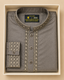 Luxury Grey Embroidered Panjabi – Intricate Gold Heritage Detail
