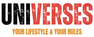 Text 'UNIVERSES YOUR LIFESTYLE & YOUR RULES' with a stylized design on a white background.