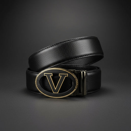 Valentino V-Logo Plaque Belt | Black & Gold | Premium Imported