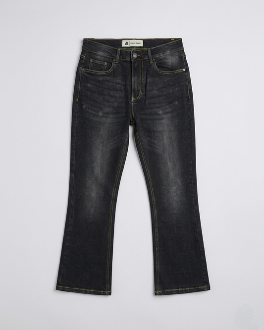 One Man Bootcut Jeans Embroidered Pocket Black Wash Men's