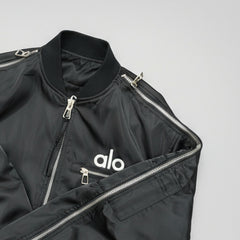 Alo-Inspired Korean Style Zipper Bomber Jacket - Tech Black