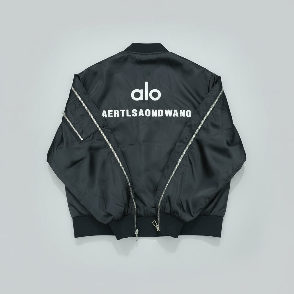 Alo-Inspired Korean Style Zipper Bomber Jacket - Tech Black