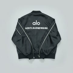 Alo-Inspired Korean Style Zipper Bomber Jacket - Tech Black
