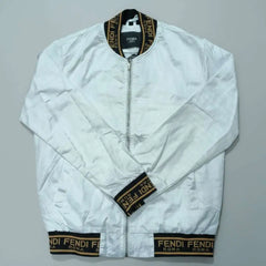 Fendi Roma Logo Trim Bomber Jacket | Premium White
