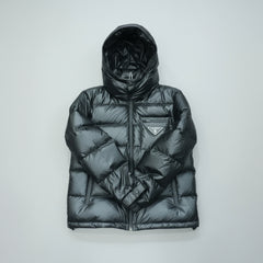 Prada Triangle Logo Down Puffer Jacket - Gloss Black