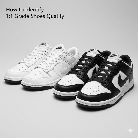 Close-up of premium 1:1 grade sneakers showing perfect stitching and high-quality material