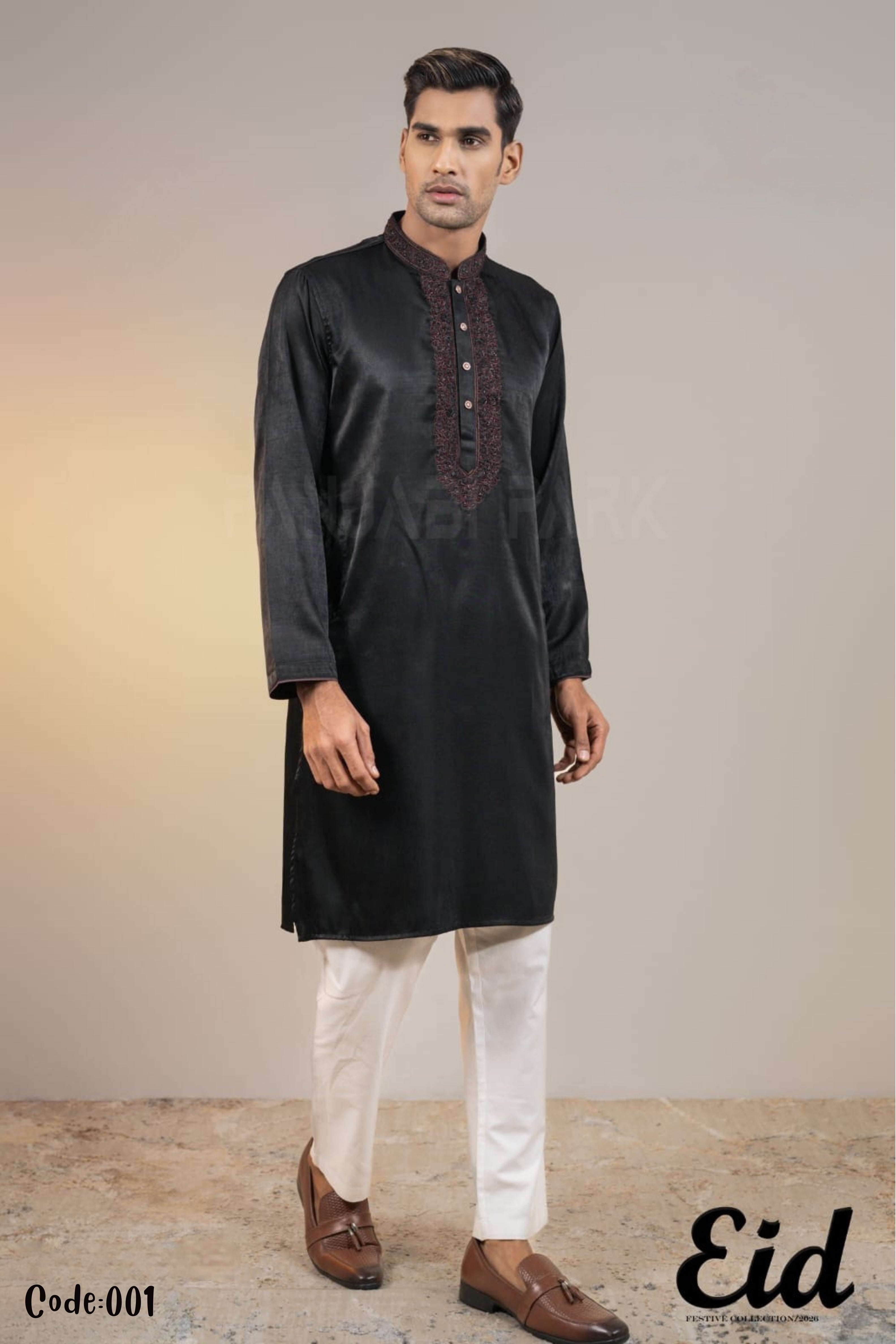 Premium Embroidered Silk Panjabi for Men with premium BOX Secondary image