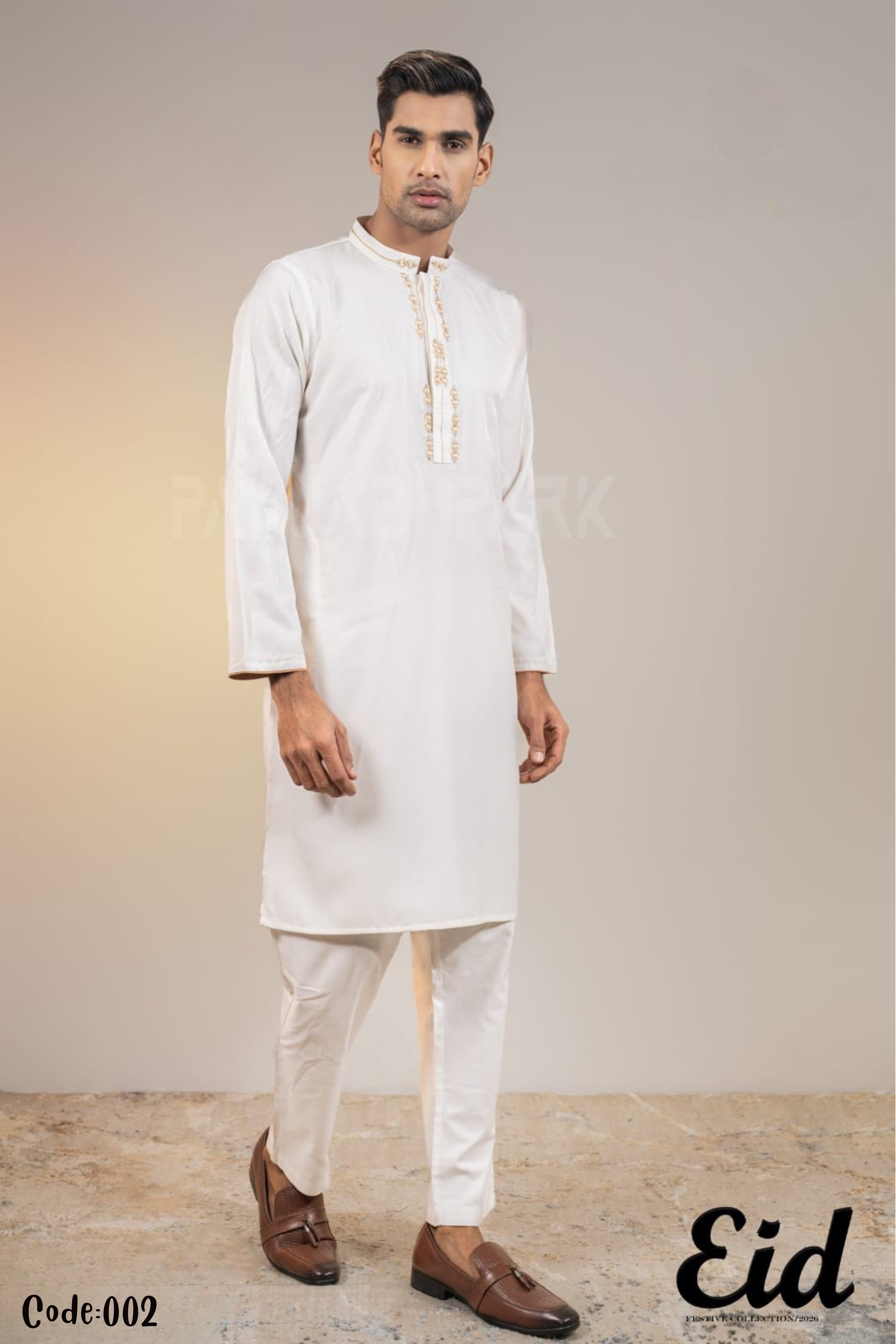 Minimalist Gold-Embroidered Festive Panjabi with premium BOX Main image