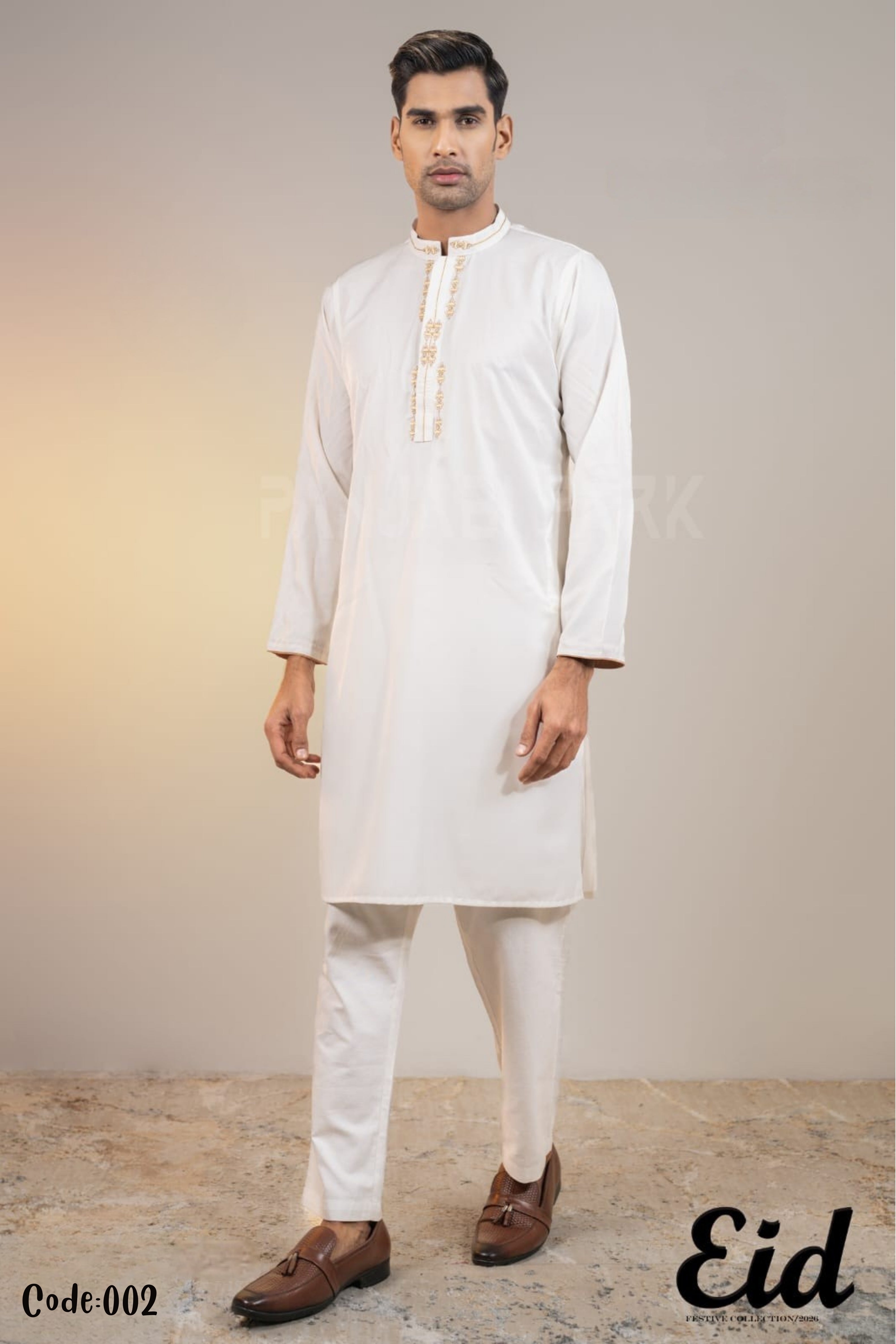 Minimalist Gold-Embroidered Festive Panjabi with premium BOX Secondary image
