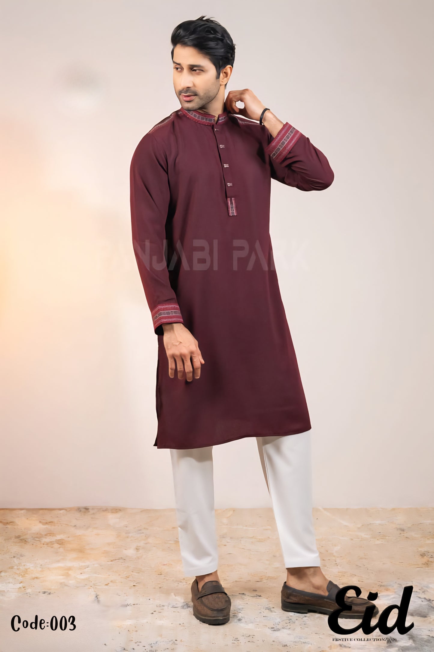 Deep Wine Premium Cotton Panjabi with Intricate Embroidery – with premium BOX