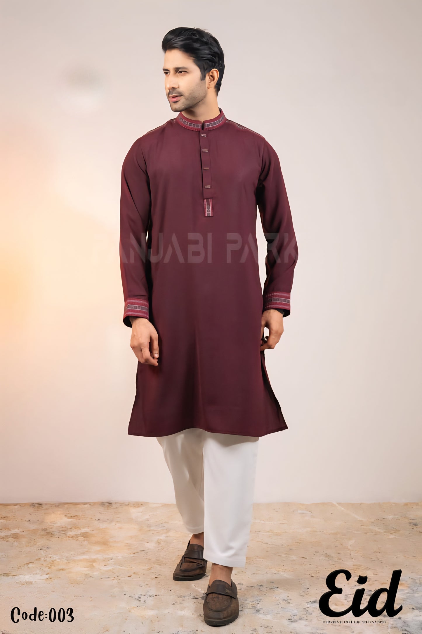 Deep Wine Premium Cotton Panjabi with Intricate Embroidery – with premium BOX