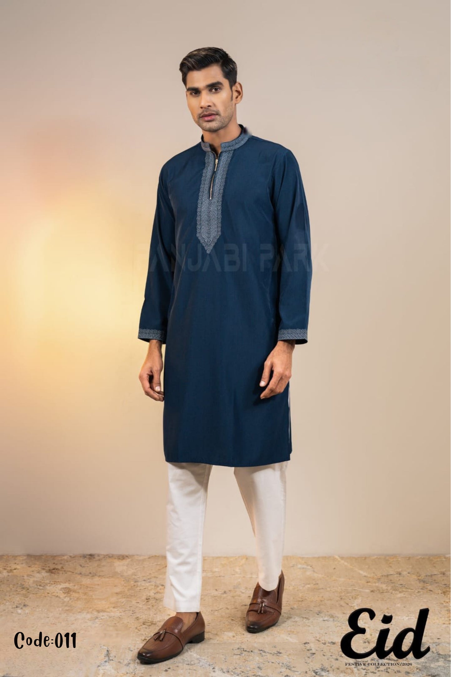 Deep Teal Contemporary Zip-Neck Panjabi – with premium BOX