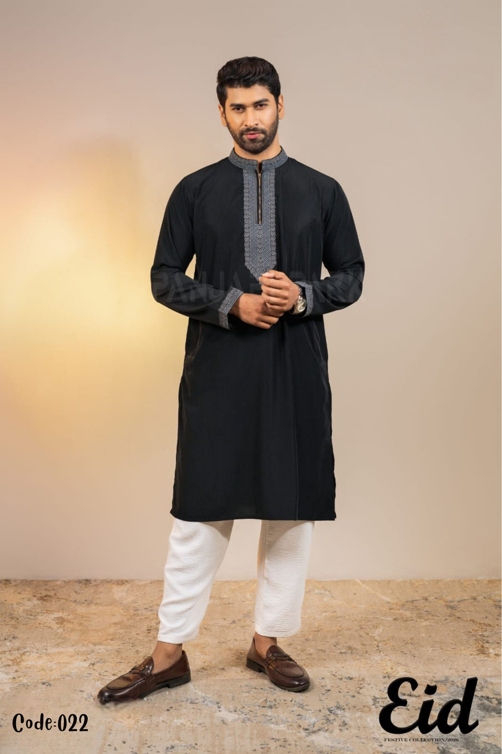 Midnight Black Premium Cotton Panjabi with Contemporary Zip-Neck – with premium BOX
