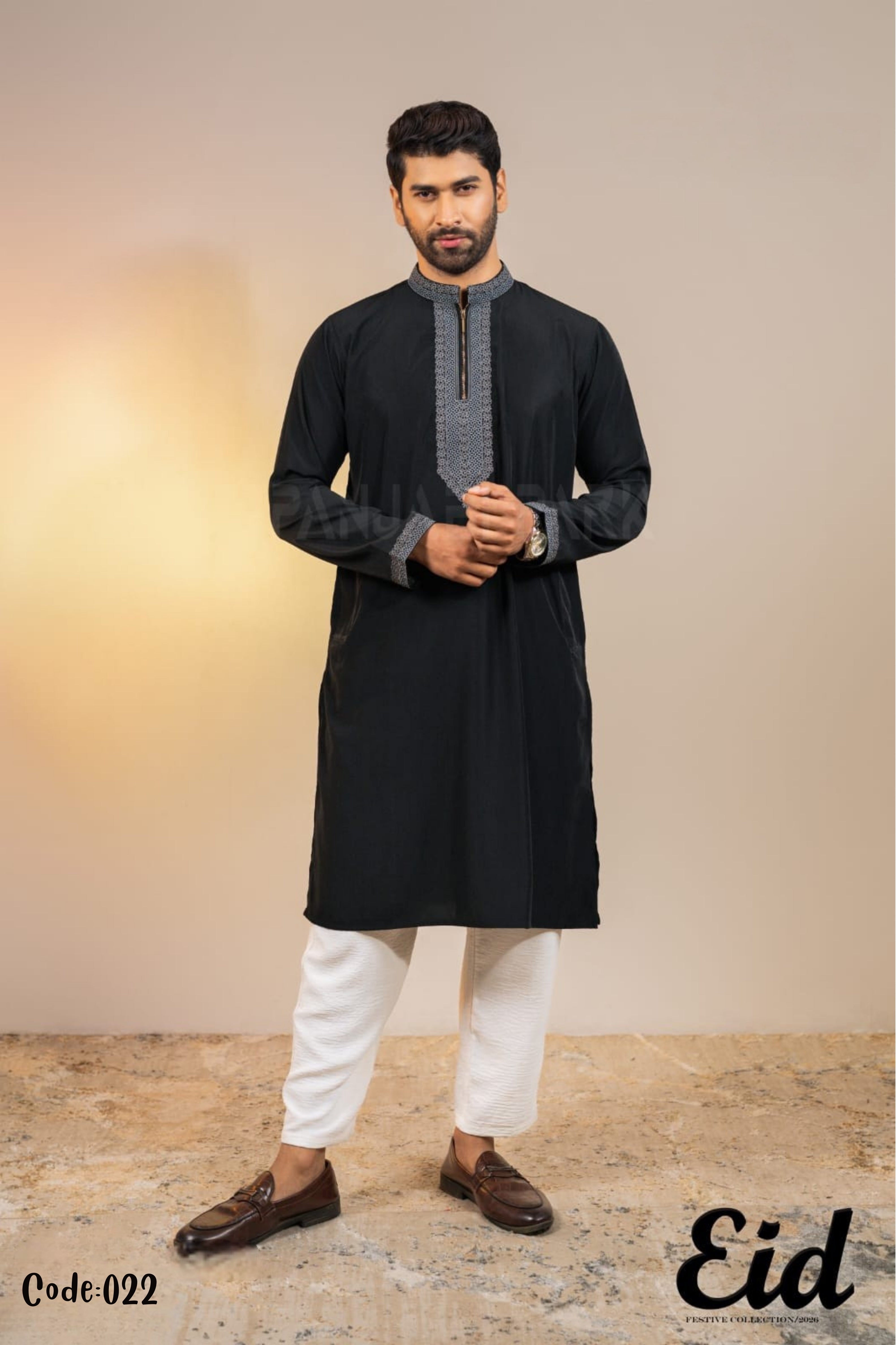 Midnight Black Premium Cotton Panjabi with Contemporary Zip-Neck – with premium BOX