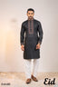 Onyx Black Premium Cotton Panjabi with Intricate Floral Embroidery – with premium BOX