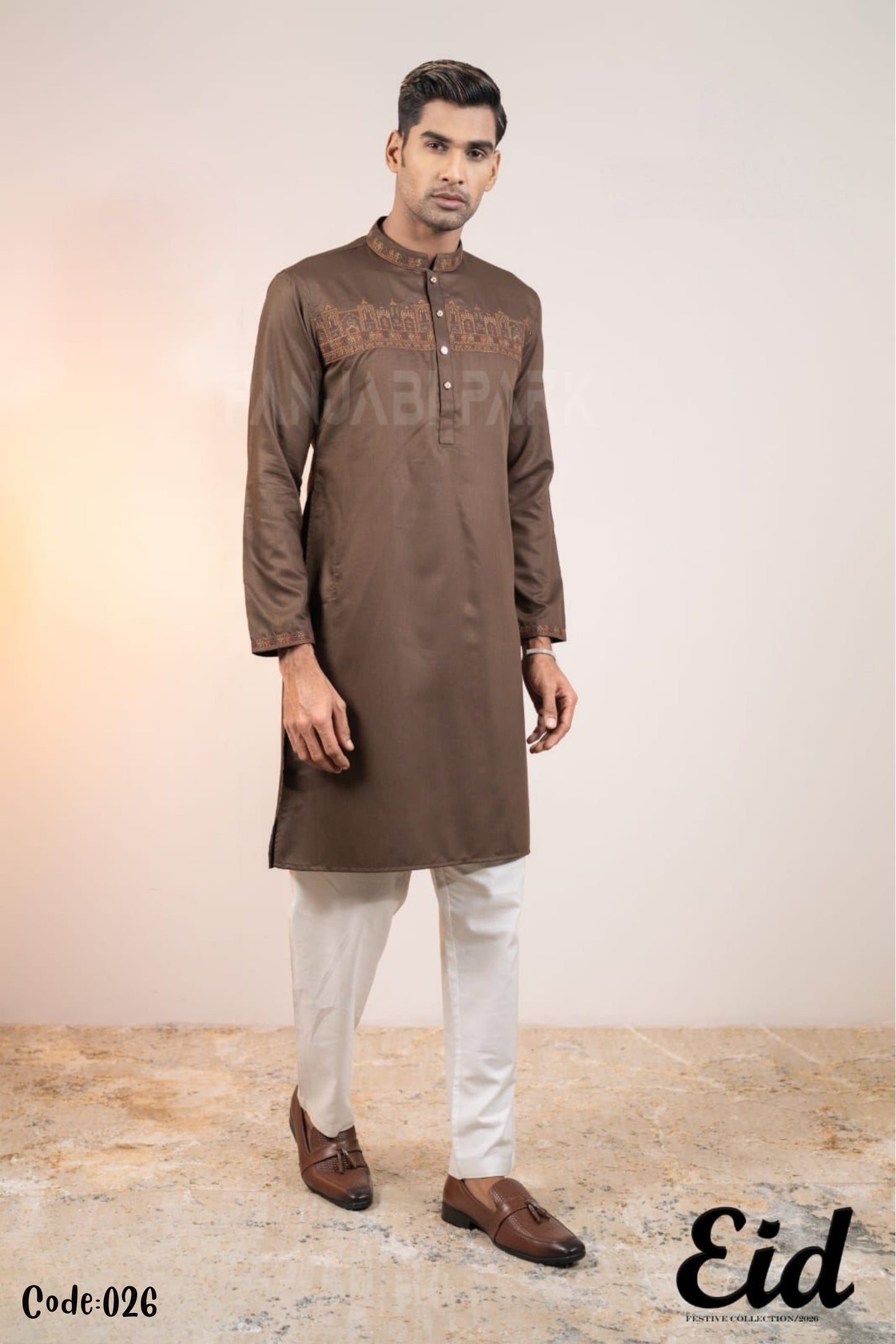 Antique Bronze Premium Panjabi with Architectural Chest Embroidery – with premium BOX