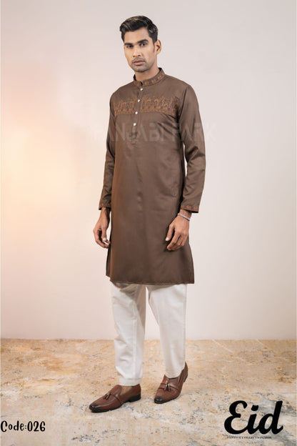 Antique Bronze Premium Panjabi with Architectural Chest Embroidery – with premium BOX