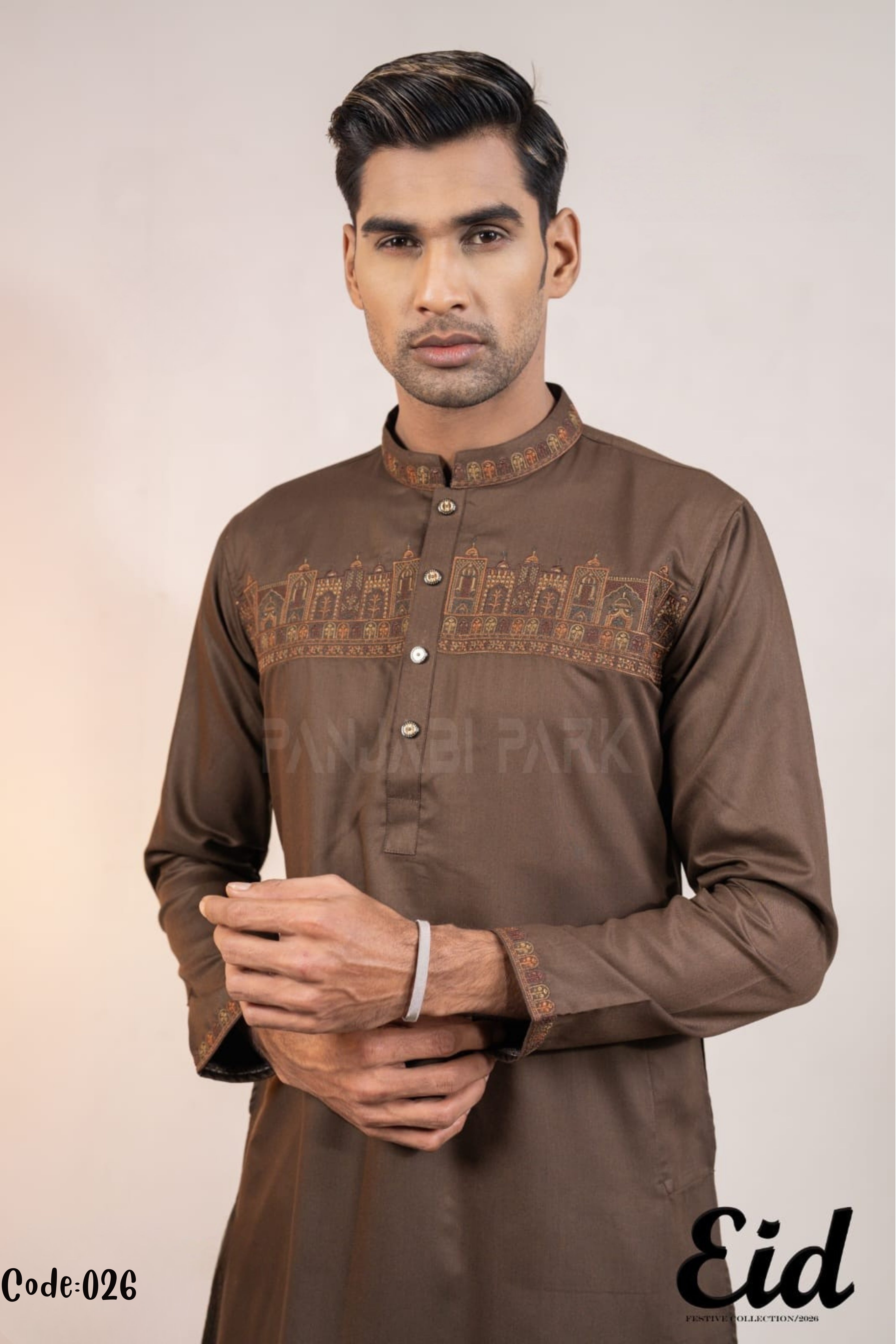 Antique Bronze Premium Panjabi with Architectural Chest Embroidery – with premium BOX Secondary image