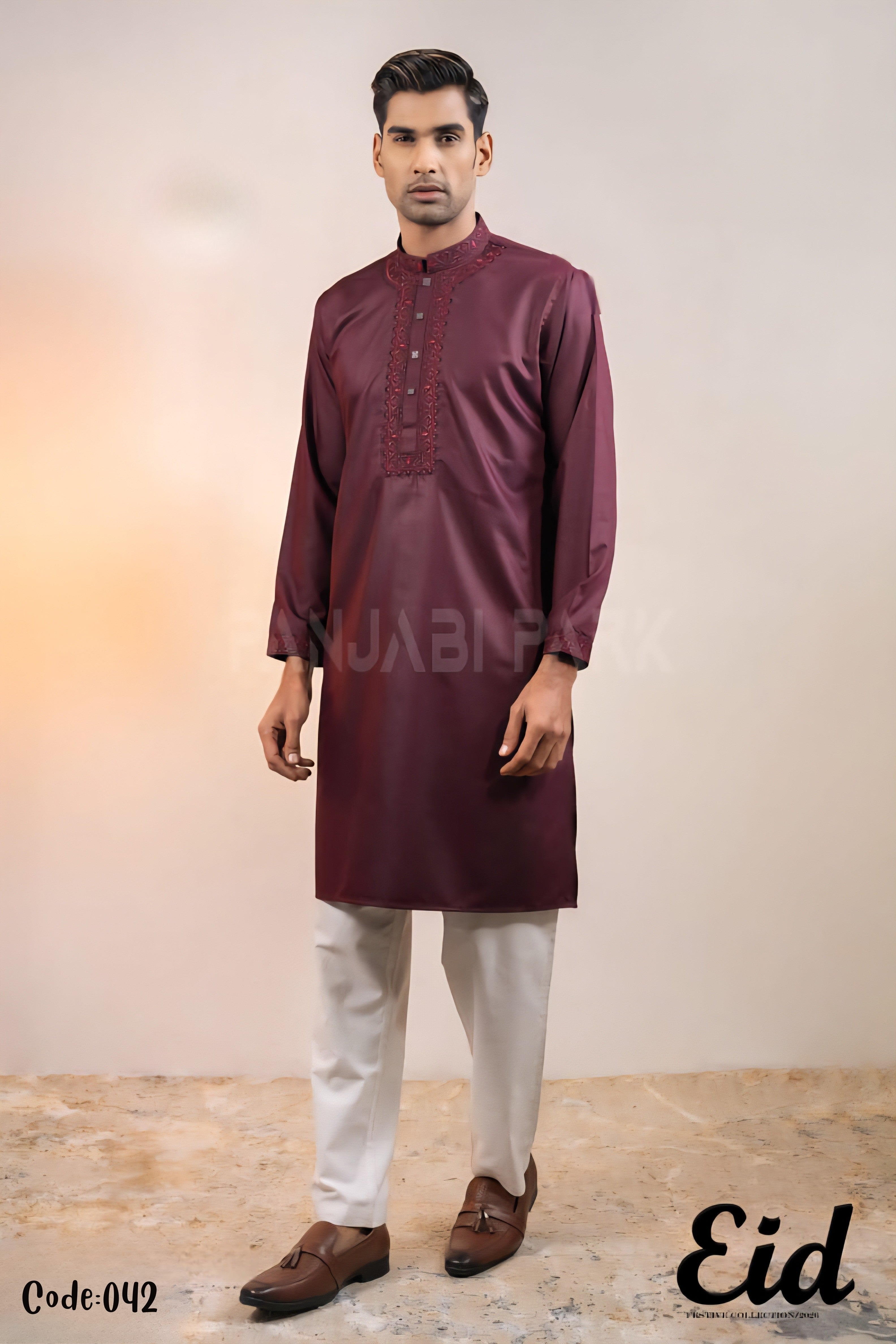 Imperial Mulberry Premium Silk-Finish Panjabi with Regal Floral Embroidery – with premium BOX Secondary image