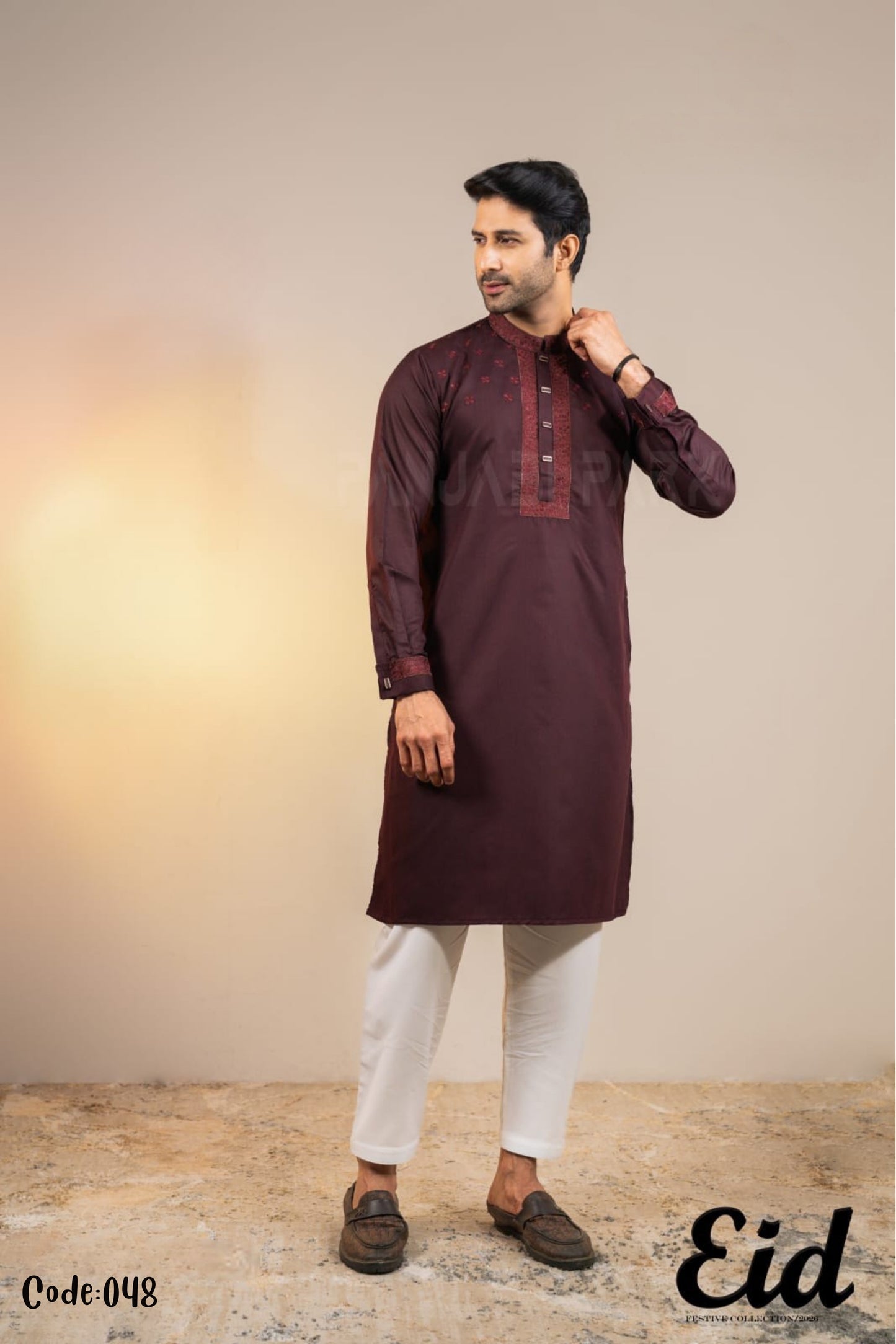 Deep Mulberry Premium Cotton Panjabi with Star-Cluster Embroidery – with premium BOX