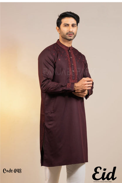 Deep Mulberry Premium Cotton Panjabi with Star-Cluster Embroidery – with premium BOX