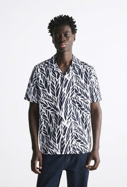 Zara Men’s Premium Printed Shirt – Relaxed Fit Camp Collar Short Sleeve (Abstract & Leaf Designs)