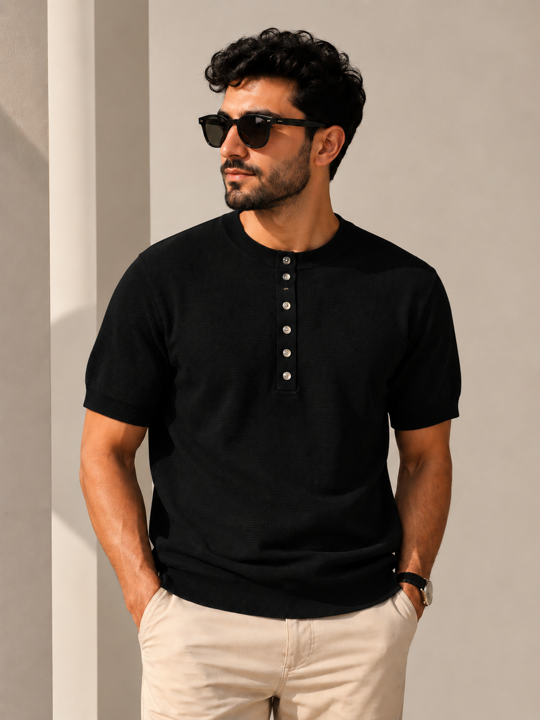 Essential Knit Henley – Black Main image