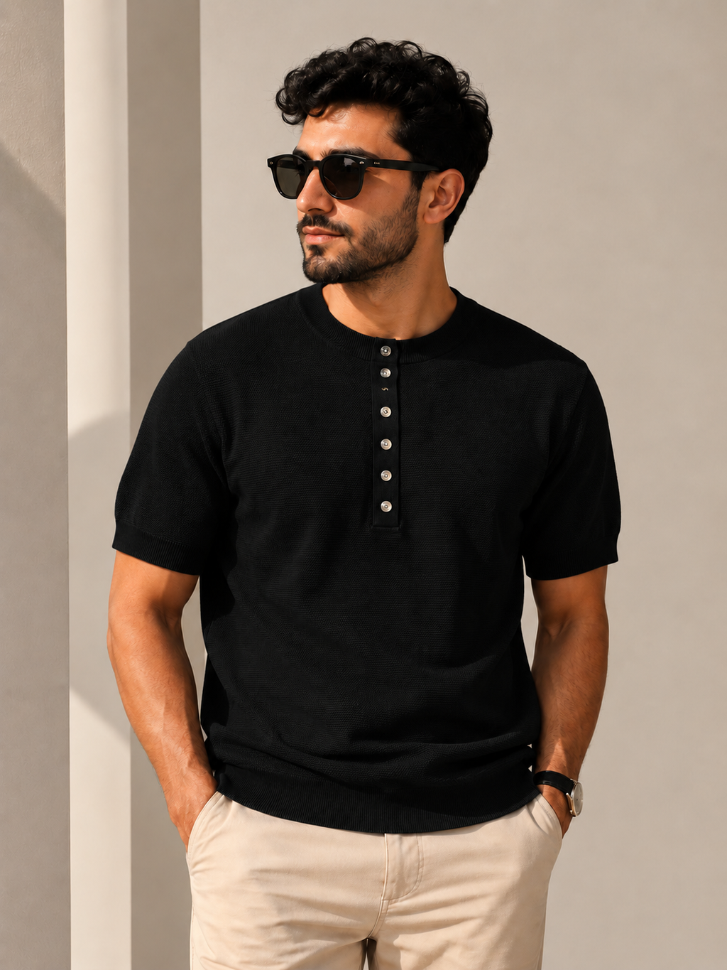 Essential Knit Henley – Black