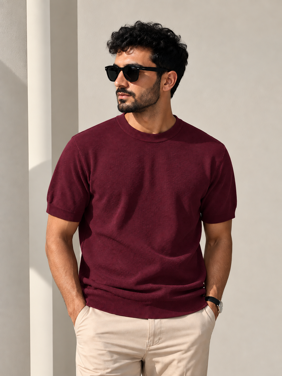 Essential Knit Tee – Burgundy