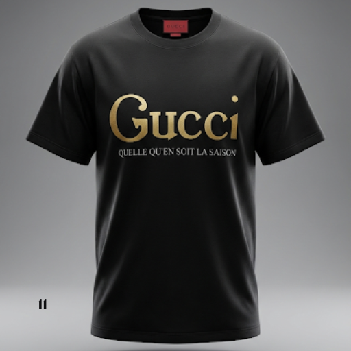 Gucci Black Cotton T-Shirt with Gold Script Logo & French Slogan