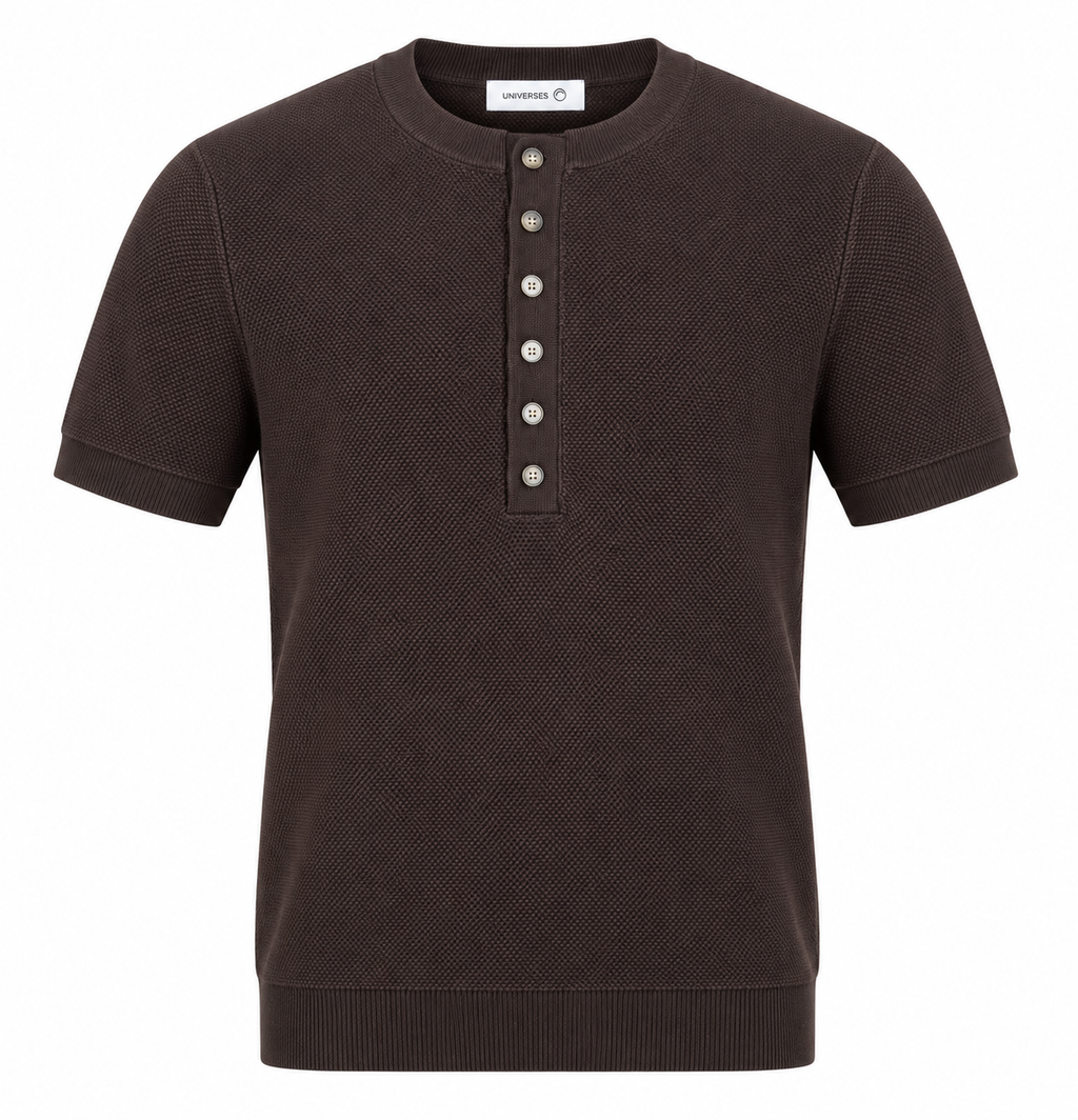 Essential Knit Henley – Dark COFFE