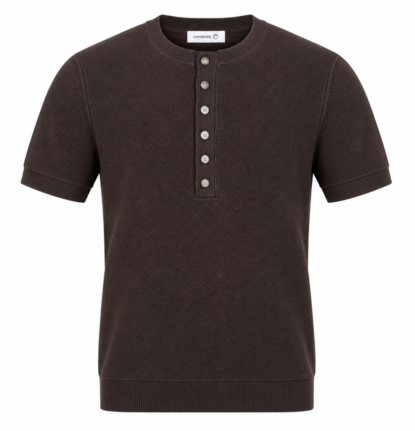 Essential Knit Henley – Dark COFFE