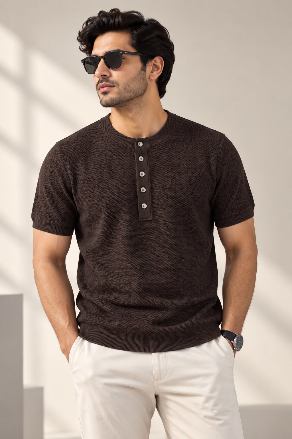 Essential Knit Henley – Dark COFFE Main image