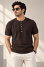 Essential Knit Henley – Dark COFFE