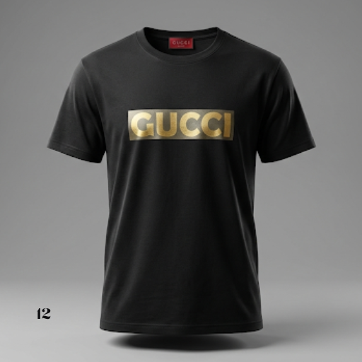Gucci Black Cotton T-Shirt with Metallic Gold Box Logo – Slim Fit