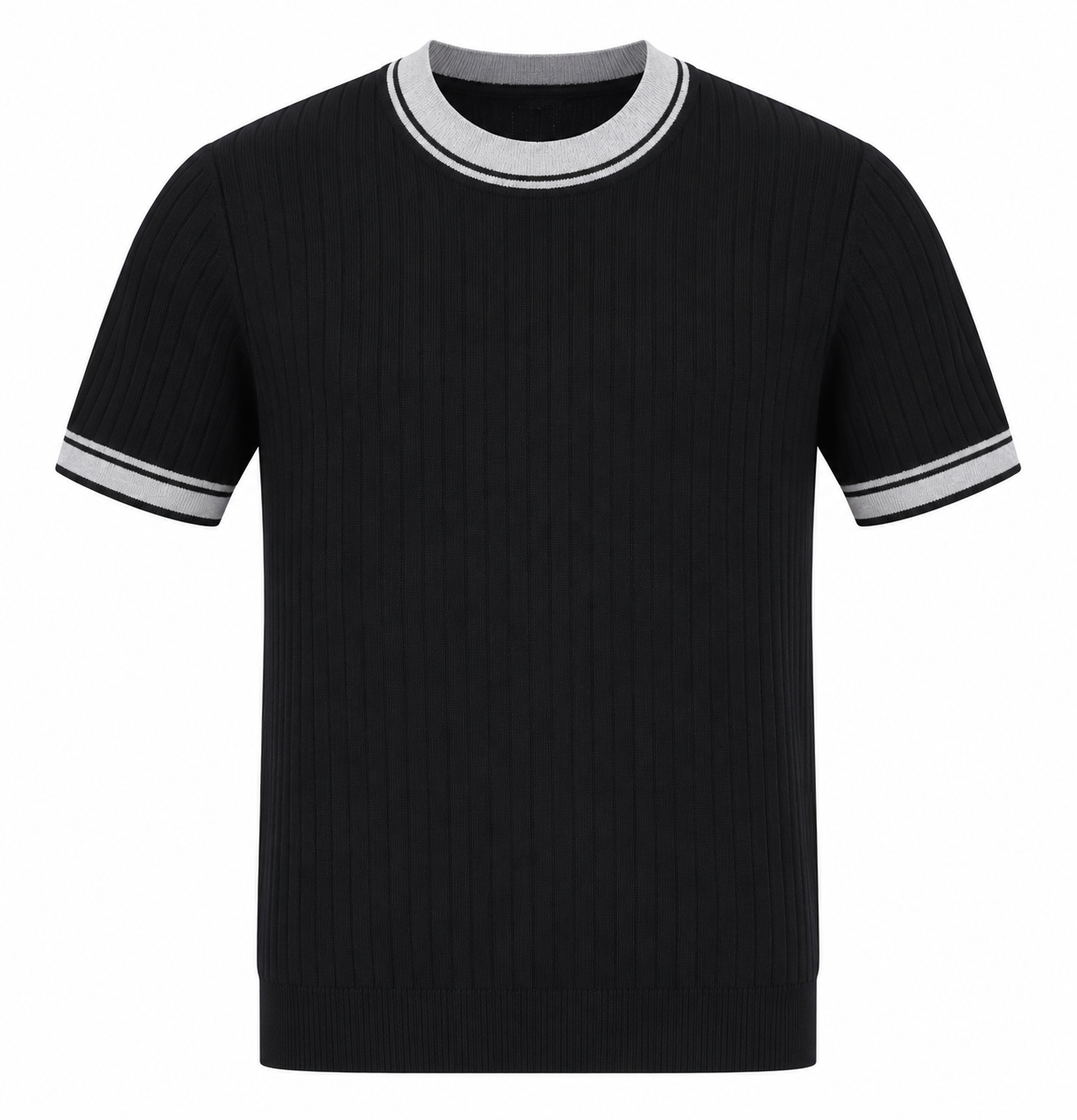 Contrast Ribbed Knit Tee – Black Secondary image