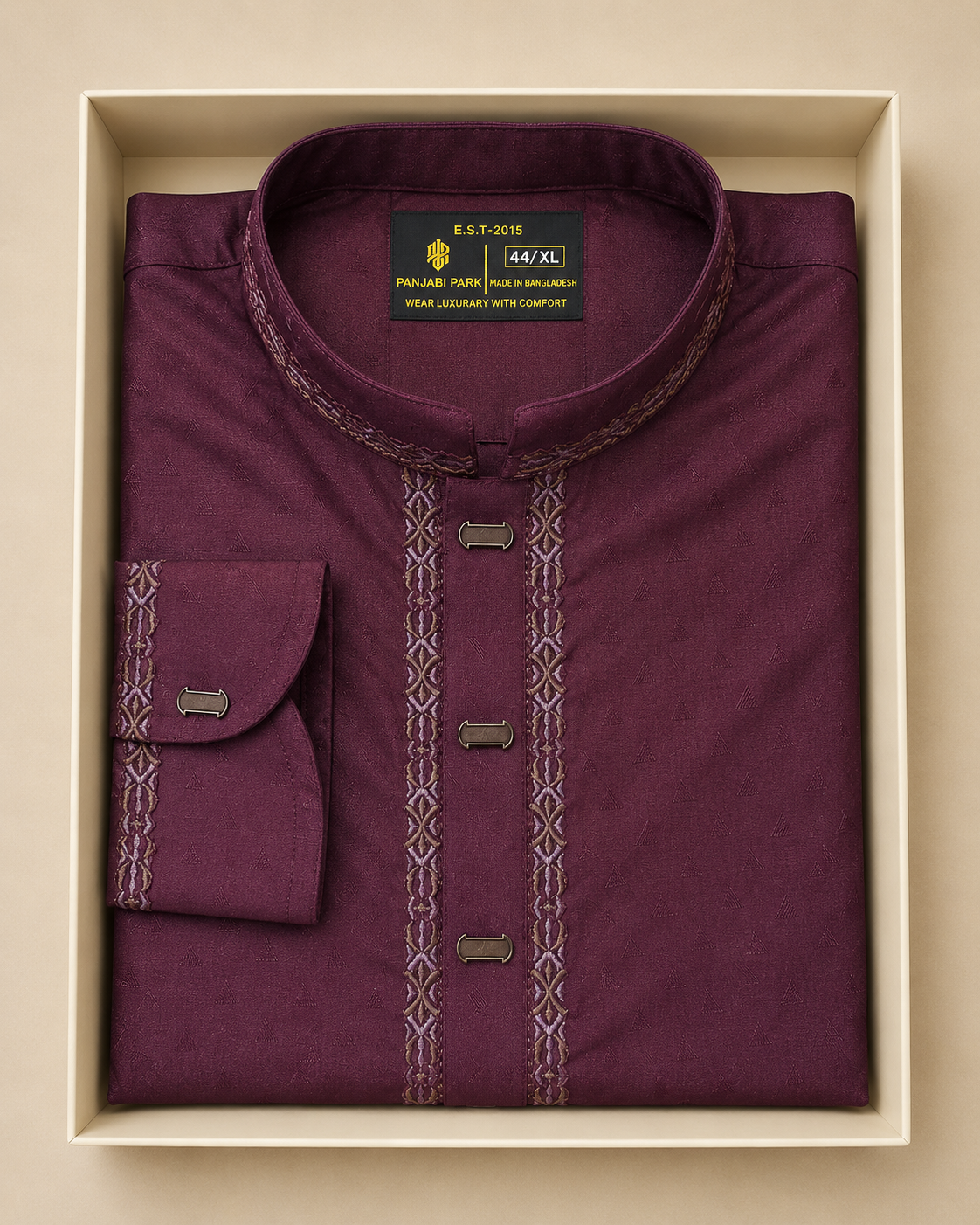 Premium Burgundy Jacquard Panjabi – Luxe Embroidered Front Main image