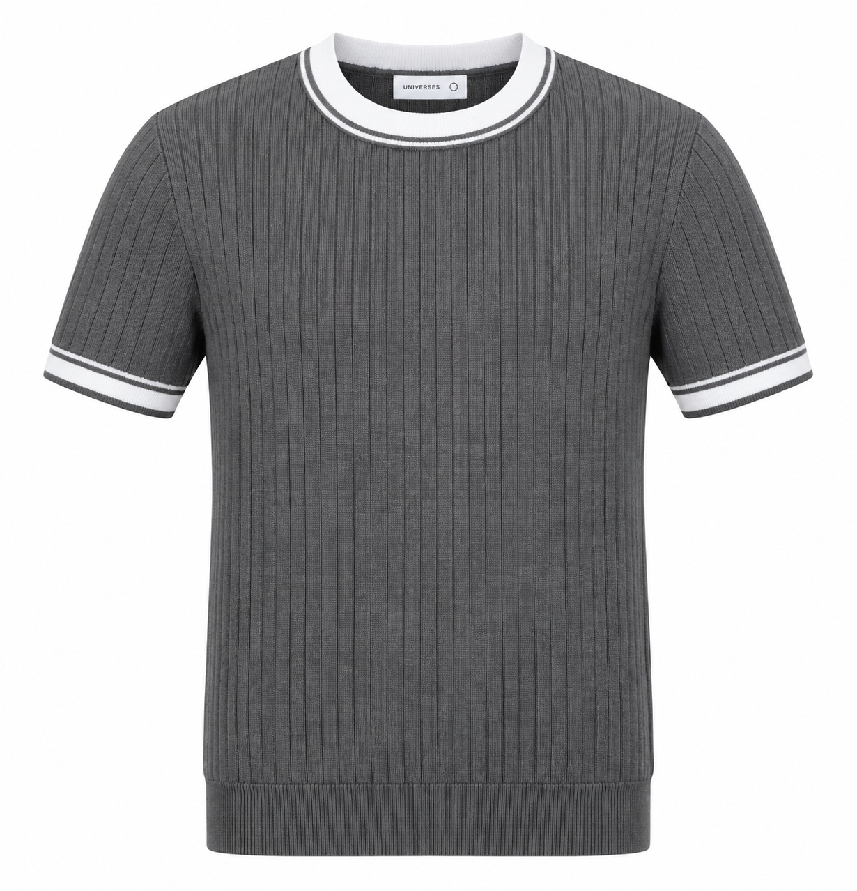 Contrast Ribbed Knit Tee – Charcoal Grey Secondary image