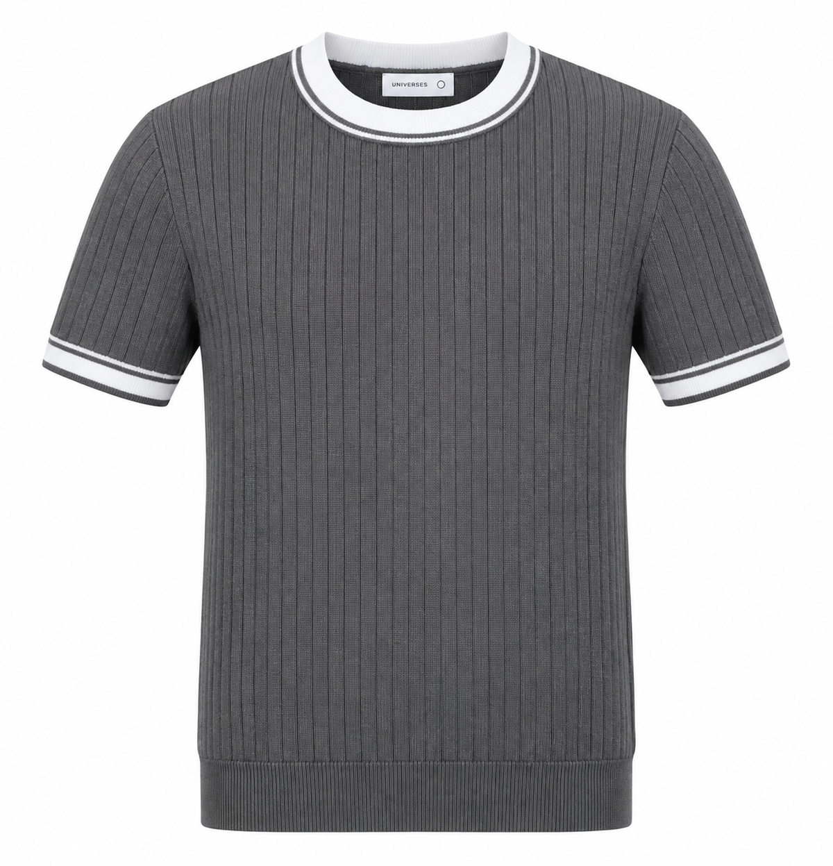 Contrast Ribbed Knit Tee – Charcoal Grey