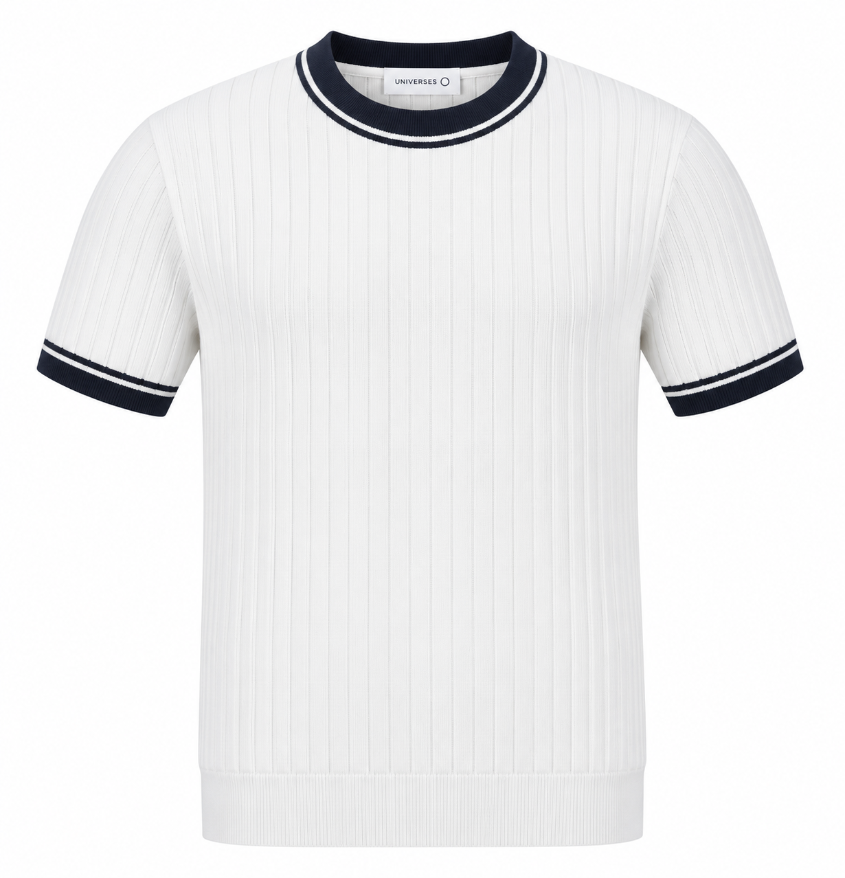 Contrast Ribbed Knit Tee – White & Navy Secondary image
