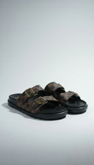Luxury Checkerboard Double-Strap Sandals | Designer Inspired Buckle Slides