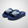 Blue slides with white logo on a light gray background