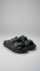 Luxury Checkerboard Double-Strap Sandals | Designer Inspired Buckle Slides