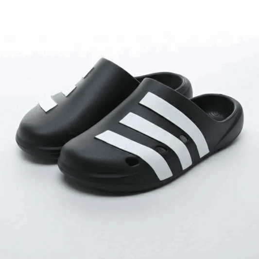 Black slides with white stripes on a white background