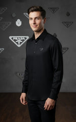 Prada Men's Triangle Logo Luxury Shirt | Shining Tensile Cotton
