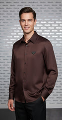 Prada Men's Triangle Logo Luxury Shirt | Shining Tensile Cotton