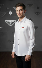 Prada Men's Triangle Logo Luxury Shirt | Shining Tensile Cotton
