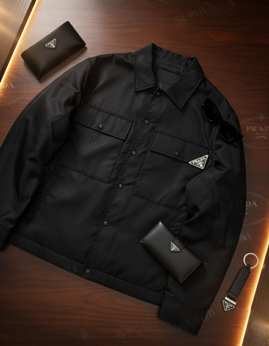 Prada Men's Triangle Logo Nylon Overshirt | Luxury Shirt Jacket